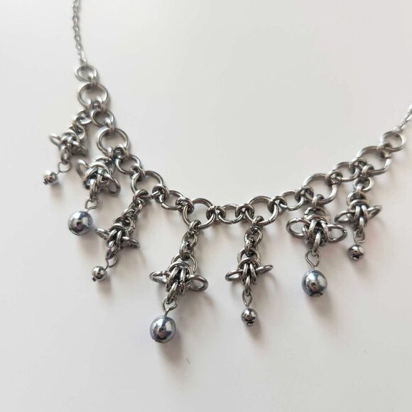 Gothic byzantine choker chainmail necklace with a small silver chain - Picture 6 of 7